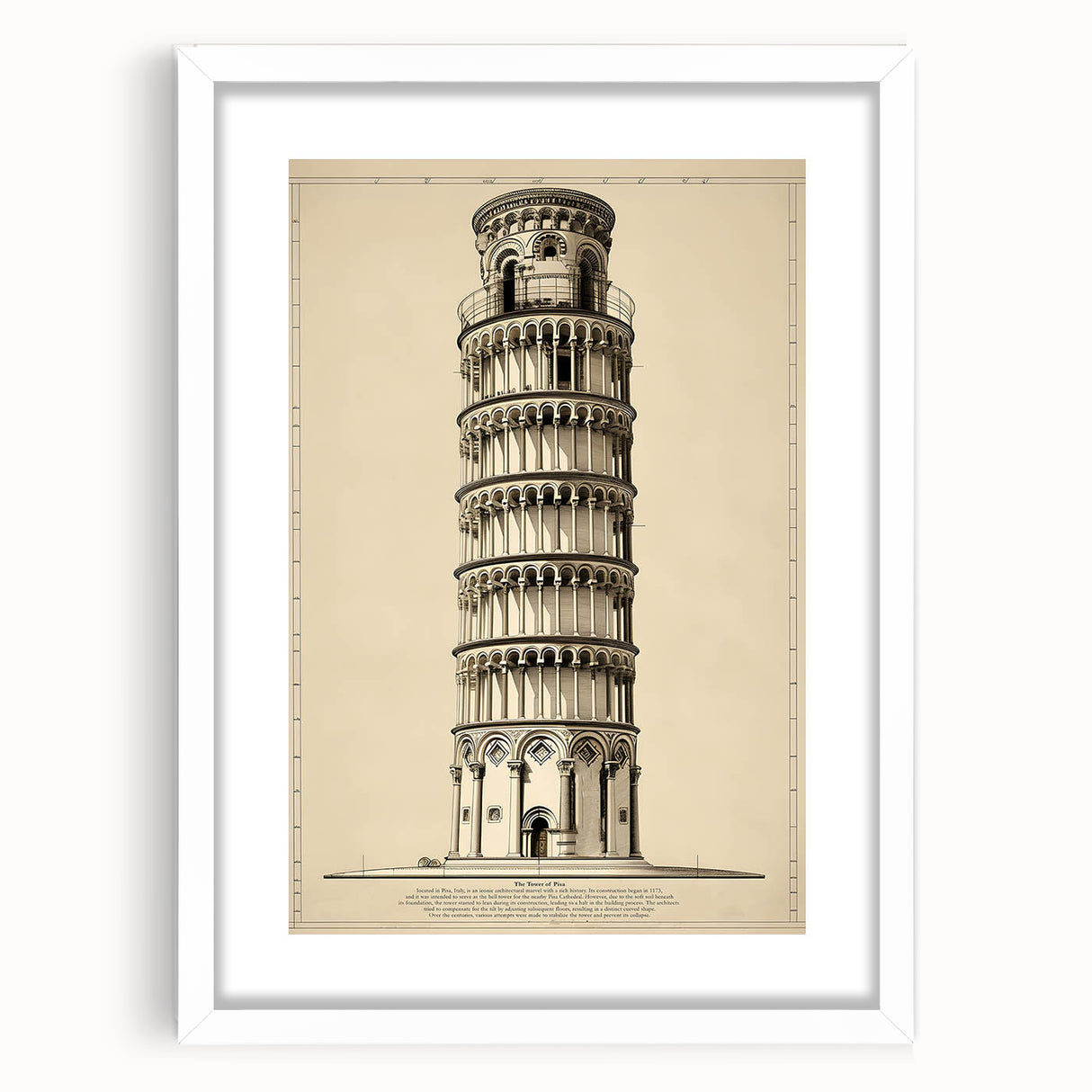 Architectural Wall Art: Leaning Tower of Pisa Print