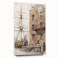 Architectural Wall Art: Historic Dock and Ship Illustration