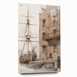 Architectural Wall Art: Historic Dock and Ship Illustration