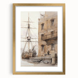 Architectural Wall Art: Historic Dock and Ship Illustration