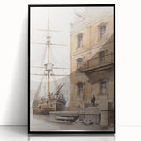 Architectural Wall Art: Historic Dock and Ship Illustration