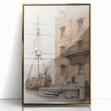 Architectural Wall Art: Historic Dock and Ship Illustration