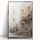 Architectural Wall Art: Historic Dock and Ship Illustration