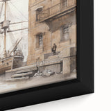 Architectural Wall Art: Historic Dock and Ship Illustration