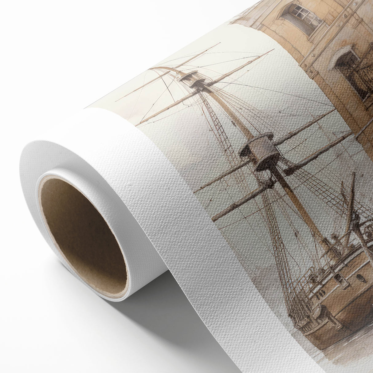 Architectural Wall Art: Historic Dock and Ship Illustration