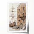 Architectural Wall Art: Historic Dock and Ship Illustration