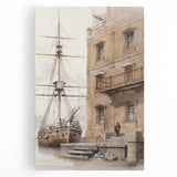 Architectural Wall Art: Historic Dock and Ship Illustration