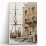 Architectural Wall Art: Historic Dock and Ship Illustration