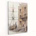 Architectural Wall Art: Historic Dock and Ship Illustration