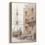 Architectural Wall Art: Historic Dock and Ship Illustration