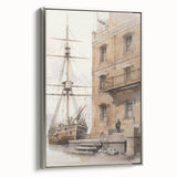 Architectural Wall Art: Historic Dock and Ship Illustration