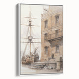 Architectural Wall Art: Historic Dock and Ship Illustration