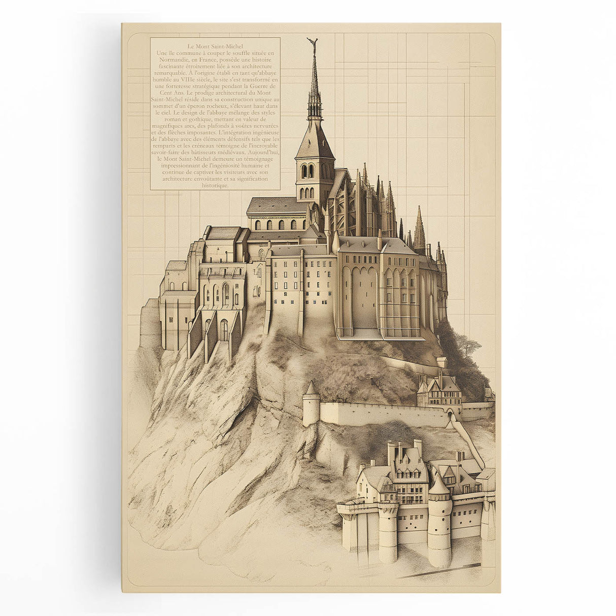 Architectural Wall Art: Mont Saint-Michel Illustration Print