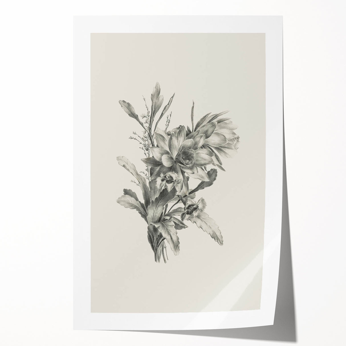 Vintage Botanical Flower Art Print – Black and White Floral Wall Art