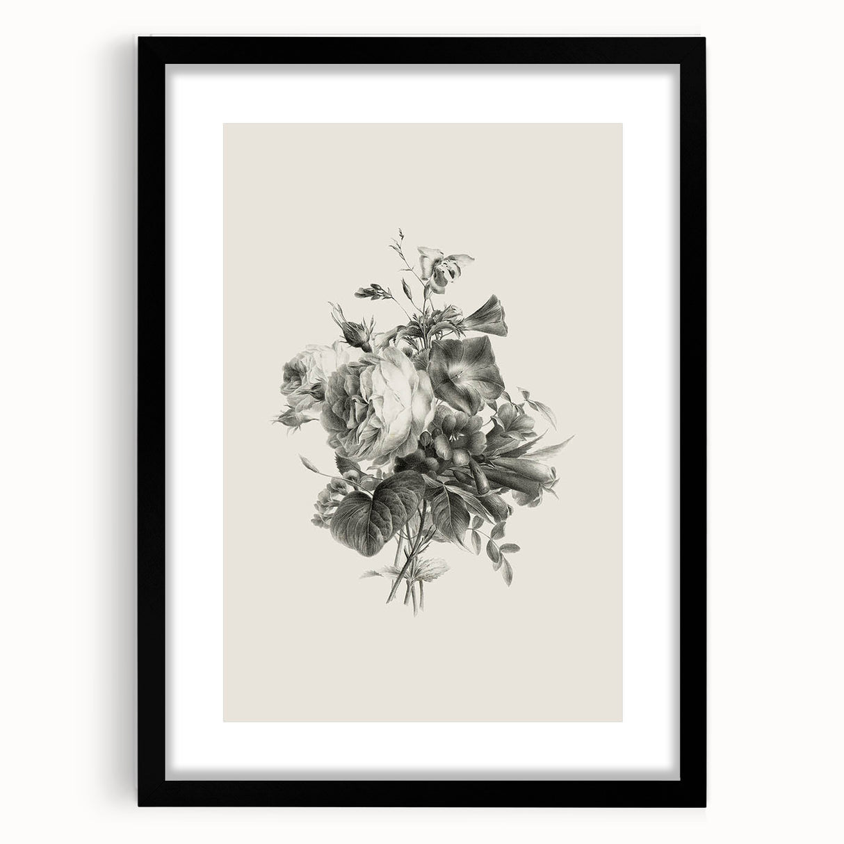 Vintage Botanical Floral Art Print – Black and White Floral Wall Art