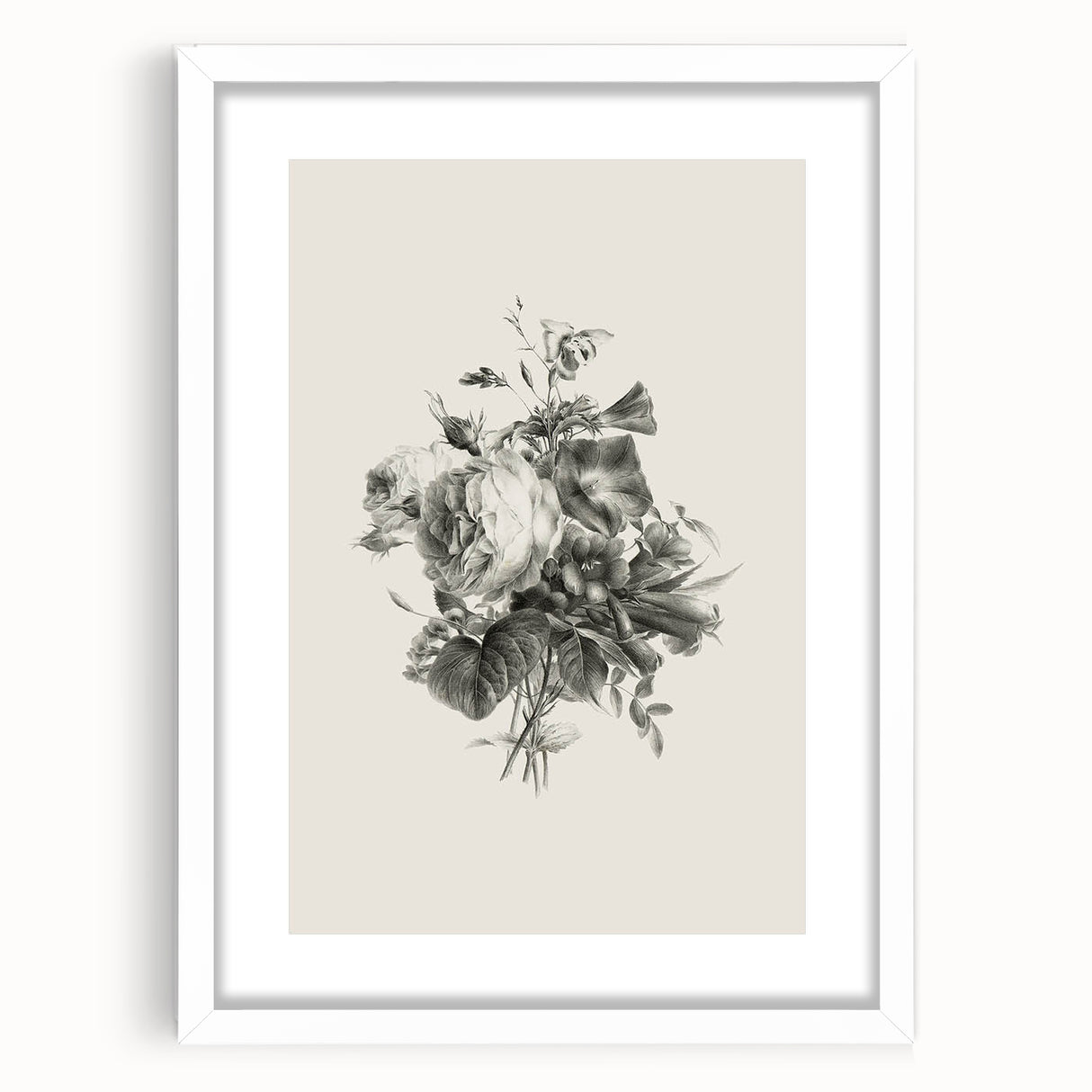 Vintage Botanical Floral Art Print – Black and White Floral Wall Art