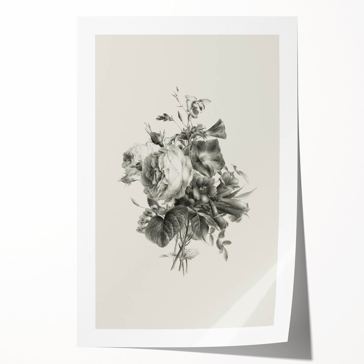 Vintage Botanical Floral Art Print – Black and White Floral Wall Art