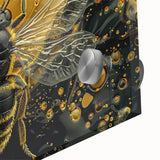 Close-up of a vibrant acrylic glass wall art piece showcasing intricate bee and arachnid designs, ideal for nature lovers and modern decor enthusiasts. This artwork features detailed illustrations in bright colors, perfect for adding a unique touch to any space.