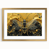 Framed wall art featuring a detailed design of bees and arachnids, showcasing intricate illustrations on a gold mat, perfect for nature enthusiasts and home decor.
