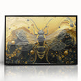 Framed wall art featuring a detailed design of bees and arachnids in vibrant colors, set in a sleek black frame, ideal for nature enthusiasts and insect lovers.