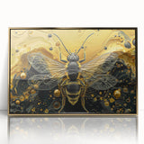 Framed wall art featuring a detailed insect and arachnid design with bees, showcasing intricate gold accents and a sleek acrylic finish, perfect for nature enthusiasts.