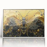 Framed acrylic wall art featuring a detailed design of bees and arachnids, presented in a white frame, ideal for nature enthusiasts and modern decor.
