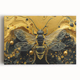 Stretched canvas wall art featuring a vibrant design of bees and arachnids, showcasing intricate details and colors, perfect for nature lovers and home decor.