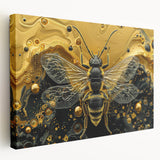 Stretched canvas wall art showcasing a vibrant bee design with intricate details, perfect for nature lovers and home decor enthusiasts. Bright colors enhance its visual appeal.