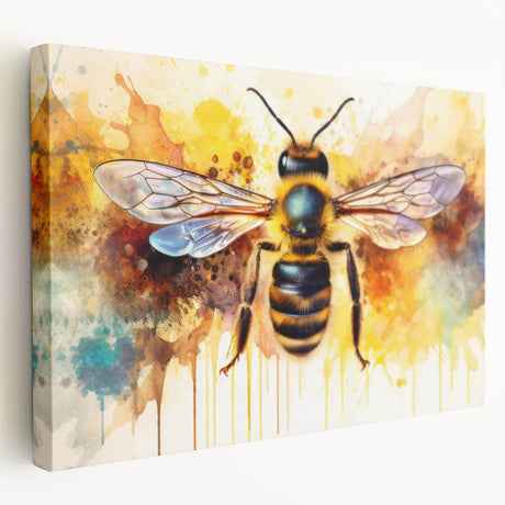 Stretched canvas wall art showcasing a vibrant bee and arachnid design in rich colors, perfect for nature enthusiasts and modern decor. Ideal for home or office.