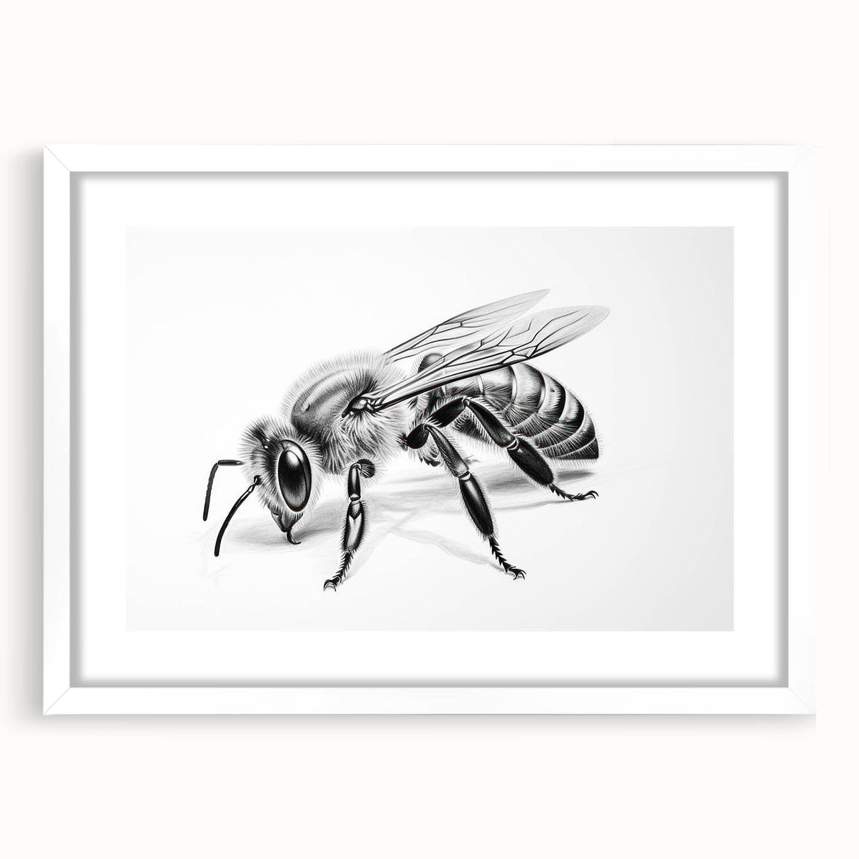 Framed wall art featuring a detailed bee and arachnid design, presented in a white mat, showcasing intricate illustrations perfect for nature enthusiasts and home decor.
