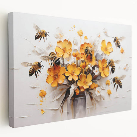 Stretched canvas wall art featuring a detailed design of bees and arachnids, showcasing vibrant colors and intricate patterns, perfect for nature enthusiasts.