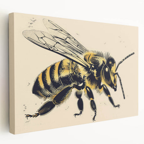Stretched canvas wall art showcasing a vibrant bee and arachnid design, emphasizing intricate details in bright colors, perfect for nature lovers and home decor.