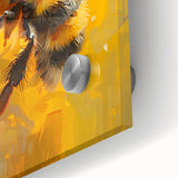 Close-up of a vibrant wall art piece showcasing detailed illustrations of bees and arachnids, set on acrylic glass, perfect for nature-inspired decor.