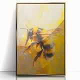 Framed acrylic wall art collection featuring a detailed design of bees and arachnids on a gold background, perfect for nature enthusiasts and modern decor.