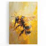 Stretched canvas wall art showcasing a vibrant bee design with intricate details, ideal for nature lovers and home decor enthusiasts. Perfect for adding color to any room.