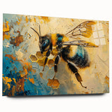 Side view of a vibrant acrylic glass wall art collection depicting bees and arachnids, showcasing intricate designs and bold colors, perfect for nature lovers.