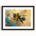 Framed black wall art showcasing a detailed design of bees and arachnids, featuring a mat for added dimension, perfect for nature enthusiasts and home decor.