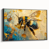 Framed wall art featuring a detailed design of bees and arachnids on a textured canvas, set against a black background, showcasing intricate insect illustrations.
