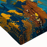 Close-up of a vibrant stretched canvas wall art featuring intricately designed bees, showcasing detailed textures and colors, perfect for insect lovers and modern decor.