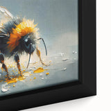 Close-up of a framed canvas wall art piece showcasing a colorful bee and arachnid design, highlighting intricate details and vibrant colors, perfect for nature enthusiasts.