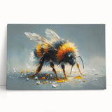 Stretched canvas wall art showcasing a vibrant bee and insect design, featuring intricate details and bright colors, perfect for nature enthusiasts or home decor.