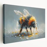 Stretched canvas wall art showcasing a detailed bee and insect design, featuring vibrant colors and intricate patterns, perfect for nature enthusiasts and modern decor.