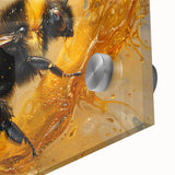 Close-up view of a vibrant acrylic glass wall art piece showcasing detailed bee and arachnid designs, perfect for nature enthusiasts and modern decor.