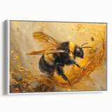 Framed canvas wall art showcasing a detailed illustration of bees, styled in a minimalist design with a white background, perfect for nature lovers and home decor enthusiasts.