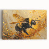 Stretched canvas wall art featuring a vibrant bee and arachnid design, showcasing intricate details and bright colors, perfect for nature lovers' decor.