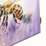 Close-up of a vibrant acrylic glass wall art piece showcasing bees and arachnids, featuring intricate details and bright colors, perfect for nature enthusiasts.