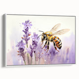 Framed canvas wall art showcasing a vibrant bee and insect design, presented in a sleek white frame, perfect for nature-themed decor in any room.