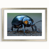 Framed wall art featuring a detailed insect and arachnid beetle design in silver, showcasing vibrant colors and intricate patterns, perfect for nature enthusiasts.