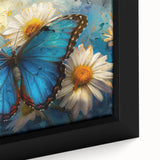 Close-up of a framed canvas artwork showcasing a vibrant butterfly design, part of an insect and arachnid collection, featuring intricate details and vivid colors. Ideal for home decor, this wall art adds a touch of nature's beauty to any space.