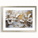 Framed silver wall art showcasing a detailed butterfly and arachnid design, featuring a mat for an elegant presentation, perfect for nature-inspired decor.